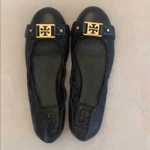 Tory Burch Black Flats with Gold Accents